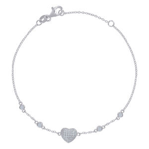 925 Sterling Silver Womens Cubic-Zirconia Heart Charm Bracelet